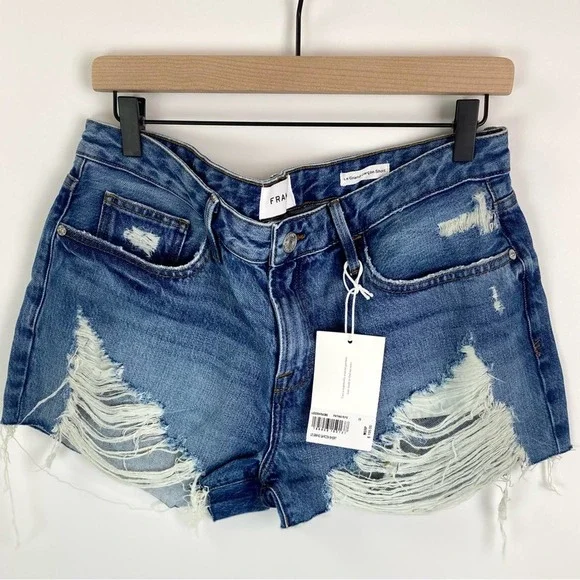 Frame La Grand Garçon Distressed Shorts Patina Rip Size 31 #195 - Picture 2 of 8